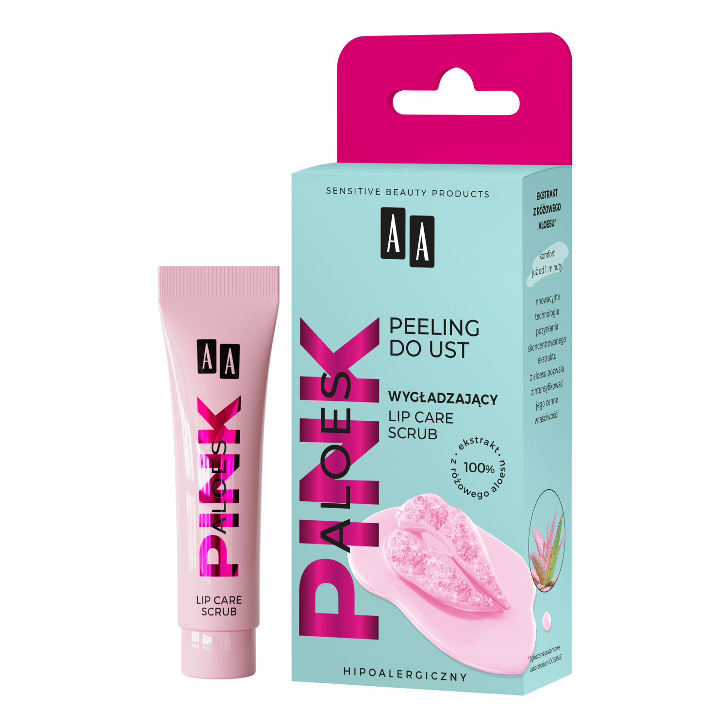 AA Aloes Pink wygładzający peeling do ust, 15 ml