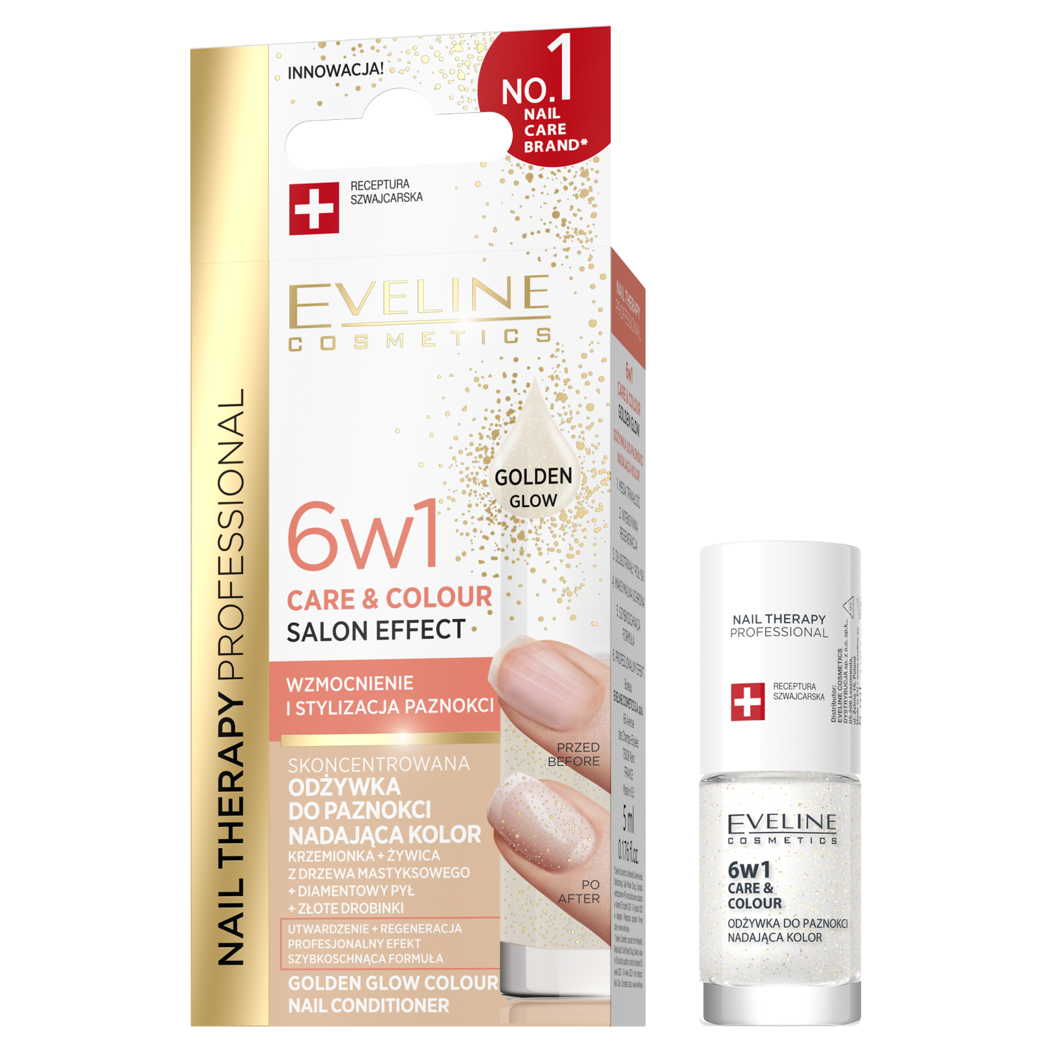 Eveline Cosmetics Nail Therapy Professional skoncentrowana odżywka do paznokci nadająca kolor 6w1 golden glow, 5 ml