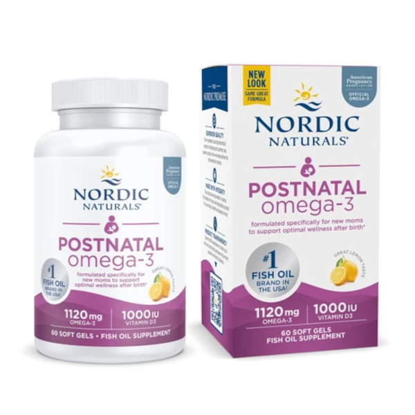 Nordic Naturals Postnatal Omega-3 suplement diety, Omega-3 1120mg, smak cytrynowy, 60 kaps./1 opak.