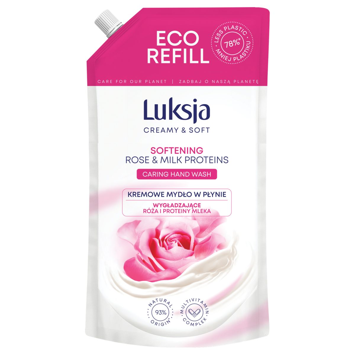 Luksja Creamy & Soft Róża i Proteiny zapas kremowego mydła w płynie, 900 ml