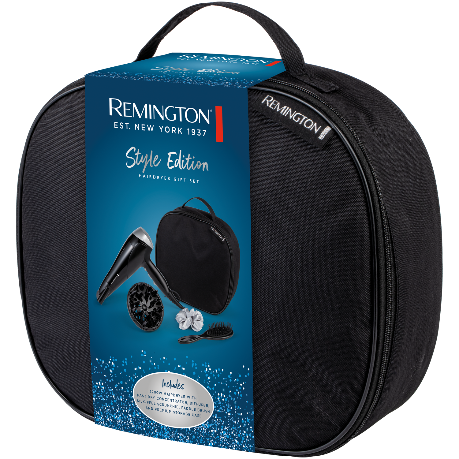 Remington Style Edition D3171GP zestaw prezentowy: suszarka, 1 szt. + szczotka do włosów, 1 szt. + satynowa gumka do włosów, 1 szt. + torba do prze...