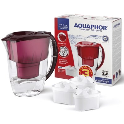 Dzbanek filtrujący AQUAPHOR Amethyst Wiśniowy + 3 wkłady B25 Maxfor