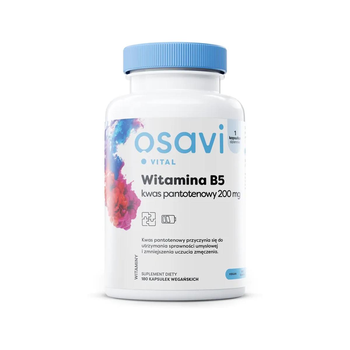 Osavi suplement diety witamina B5 kwas Pantotenowy, 200mg, 180 kaps./1 opak.