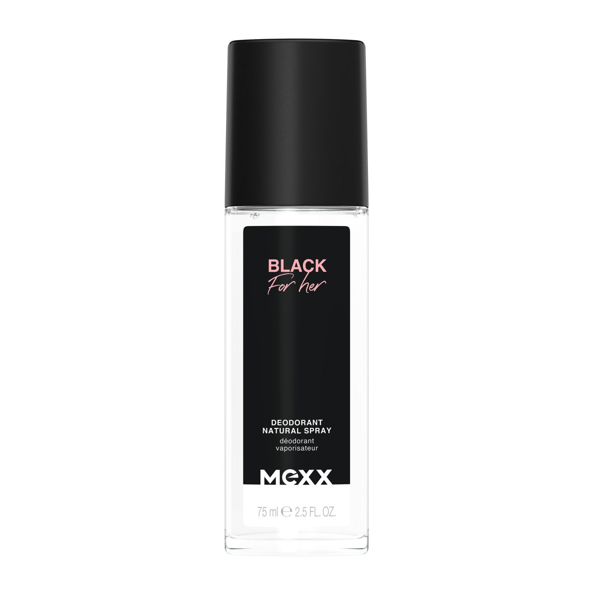 Mexx Black dezodorant w naturalnym sprayu dla kobiet o kwiatowo-owocowym zapachu i wegańskiej formule, 75 ml