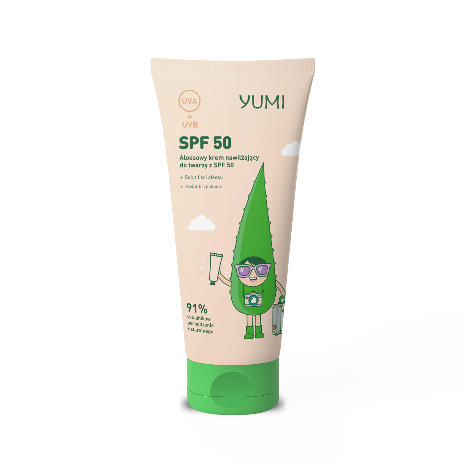 Yumi aloesowy krem nawilżający z SPF50 do twarzy, 50 ml