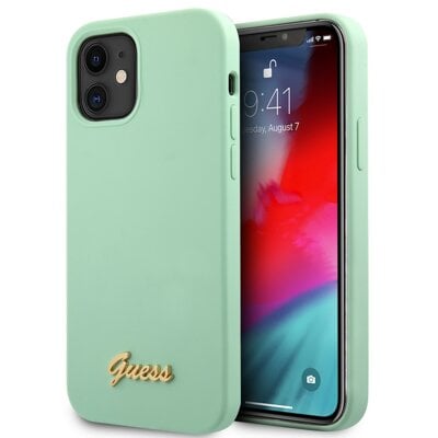 Etui GUESS Metal Logo Script do Apple iPhone 12 Mini Zielony