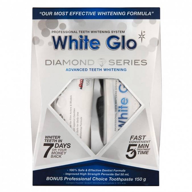 White Glo Diamond Series zestaw: wybielająca pasta do zębów, 100 ml + wybielający żel do zębów, 50 ml + nakładka na zęby, 1 szt.