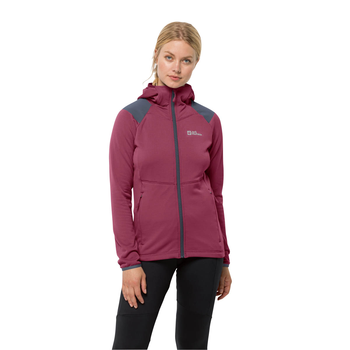 Bluza polarowa damska Jack Wolfskin KOLBENBERG HOODED FZ W sangria red - XL