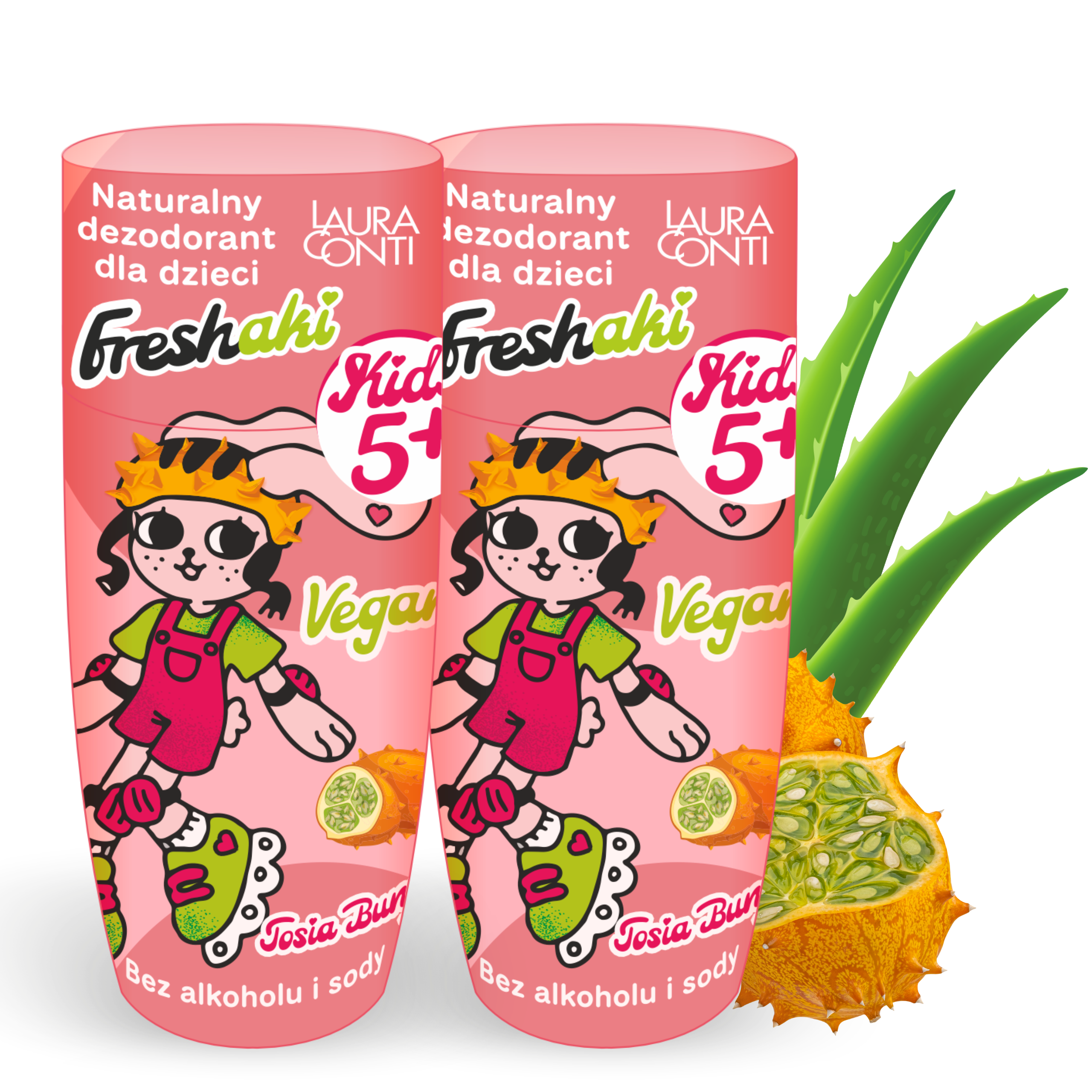 Laura Conti Freshaki Tosia Bunny naturalny dezodorant dla dzieci w kulce od 5 lat, aloe kiwano, 2x50 ml