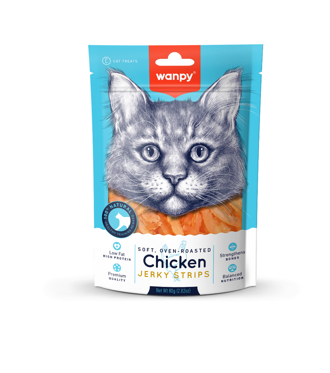 Wanpy Chicken Jerky Strips przysmak dla kota delikatne paseczki kurczaka, 80 g
