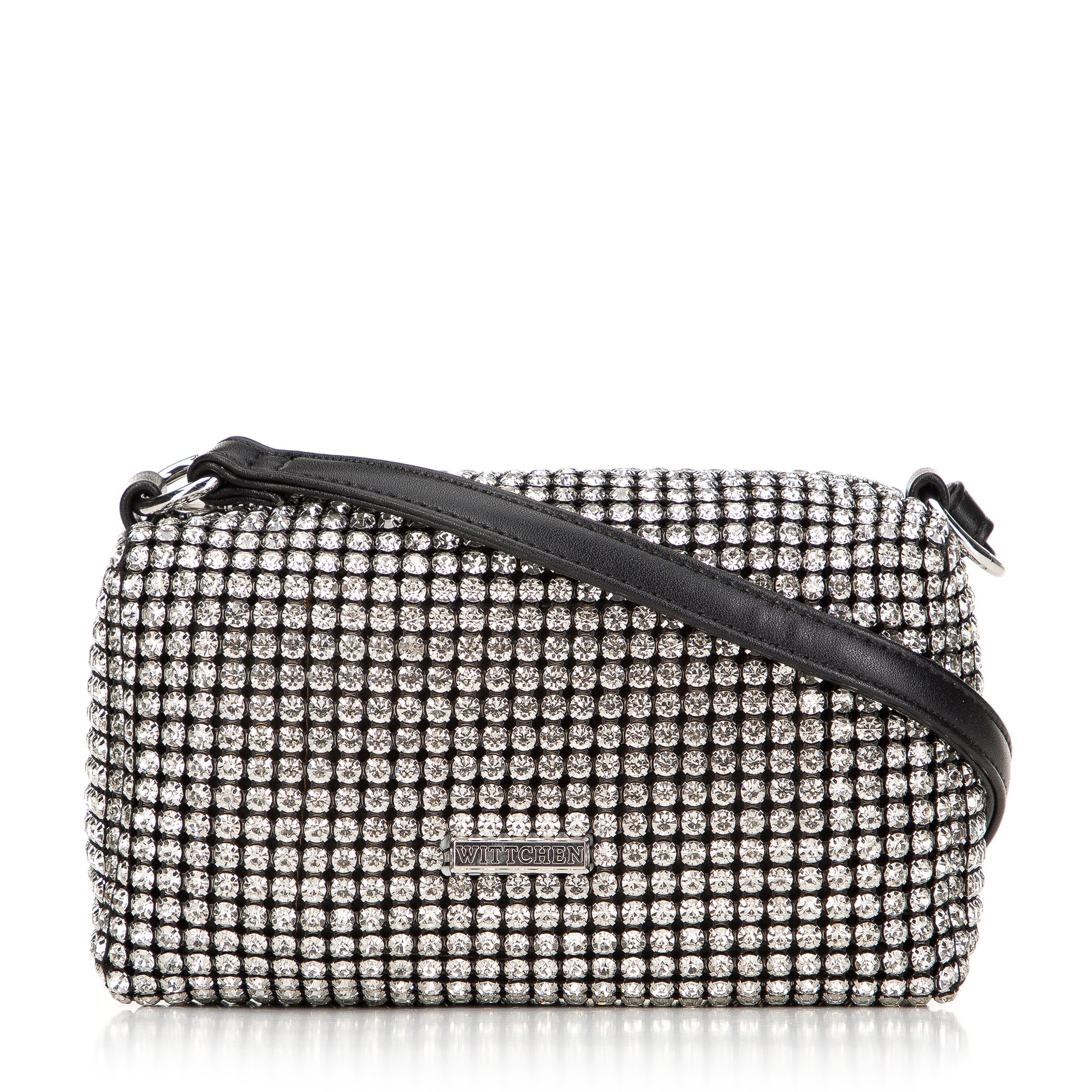 Damska torebka z kryształkami pudełkowa srebrna