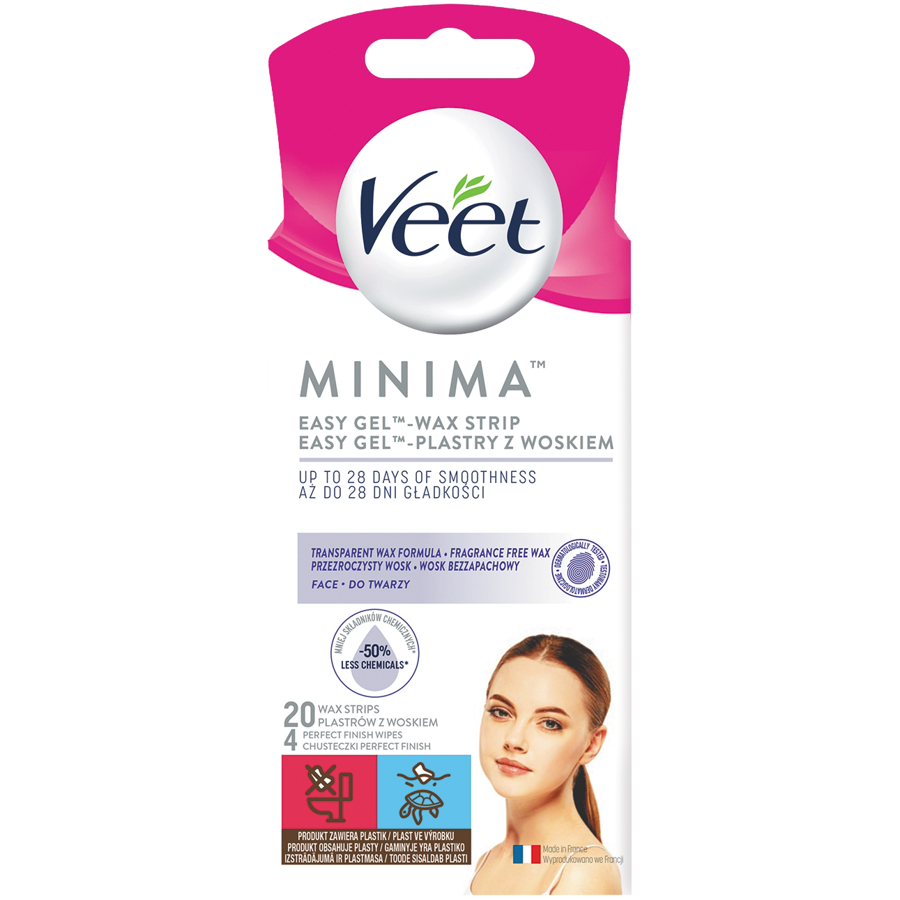 Veet plastry do depilacji twarzy, 20 szt. + wosk do skóry wrażliwej, 1 opak.