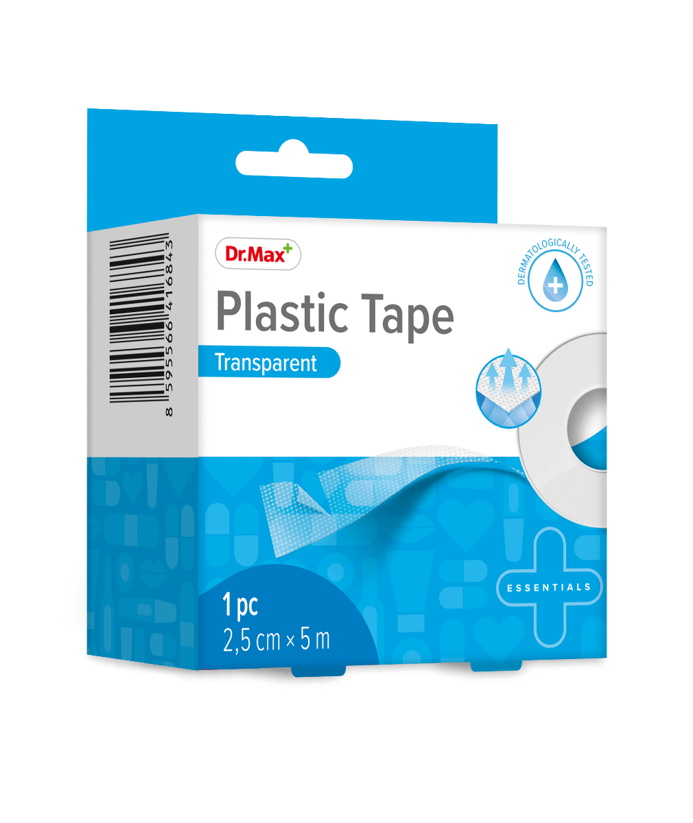 Plastic Tape Transparent Dr.Max, plaster z tworzywa sztucznego w rolce 2,5 cm x 5 m, 1 sztuka