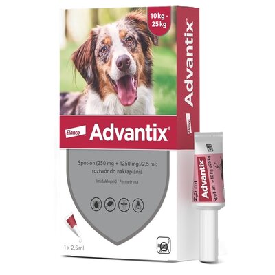 Krople na pchły i kleszcze ELANCO Advantix Spot-on Średnie psy (10-25 kg) 2.5 ml