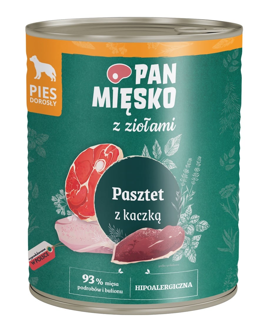 PAN MIĘSKO z ziołami Pasztet z kaczką dla psów 800 g