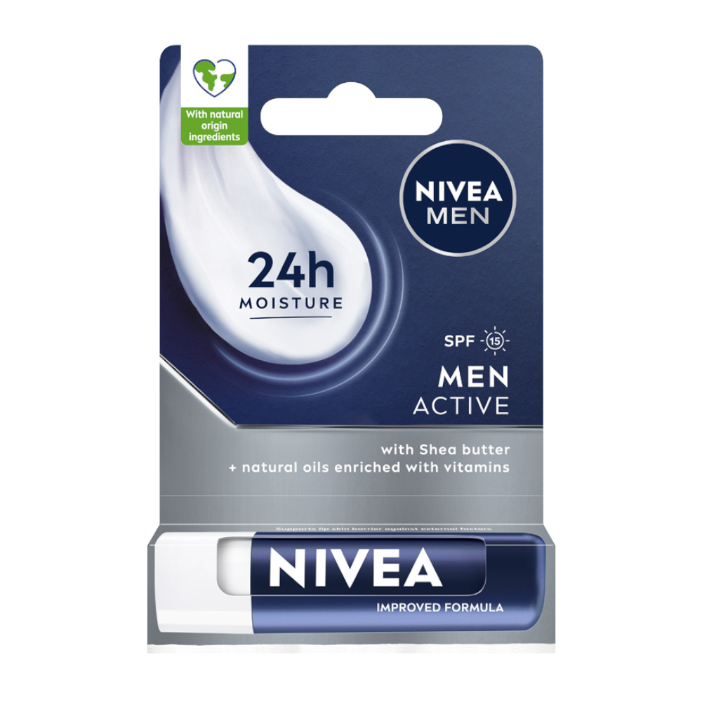 Nivea Men Active pielęgnująca pomadka do ust z SPF15, 4,8 g