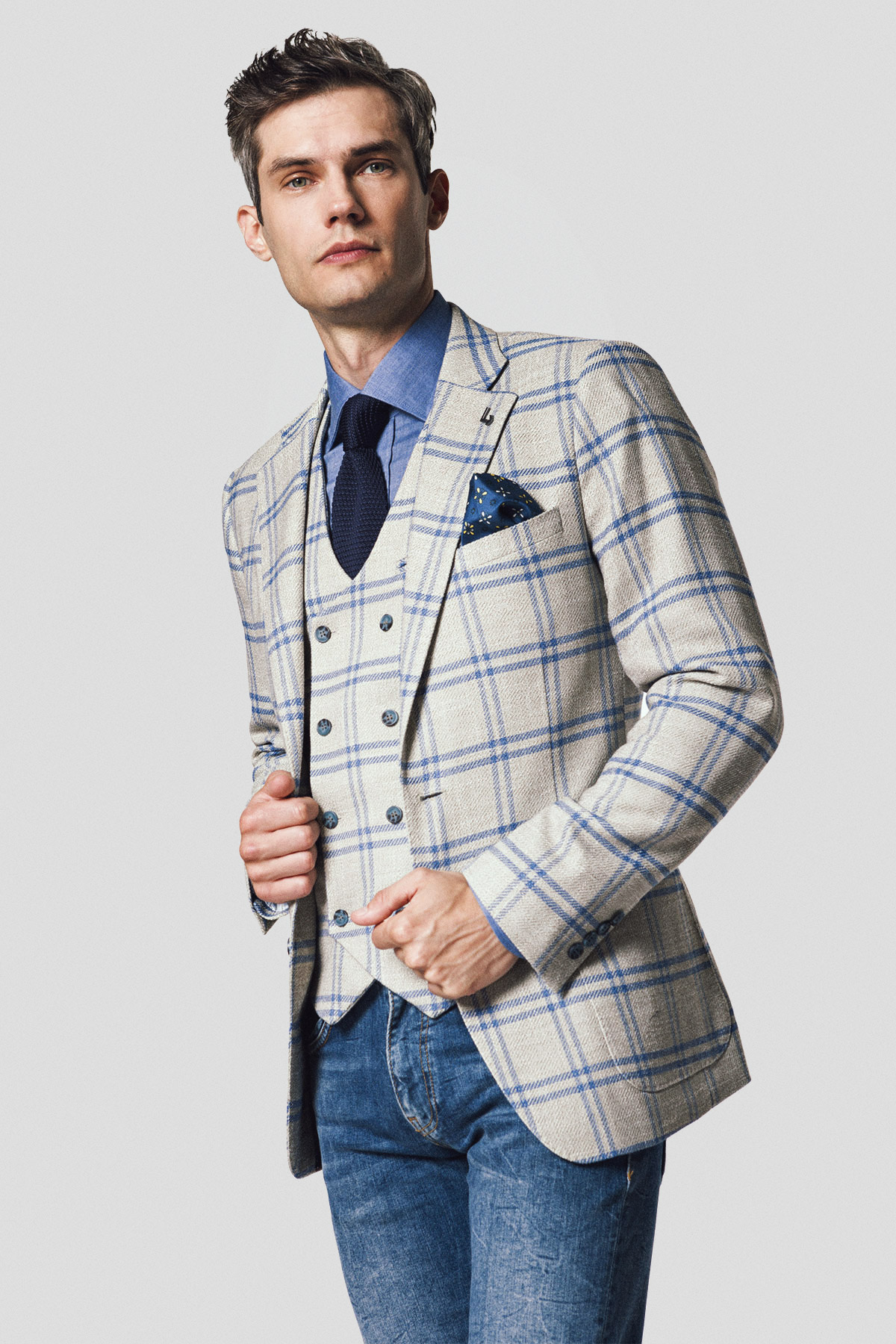 Lancerto Marynarka Jasnoszara w Kratę Billings