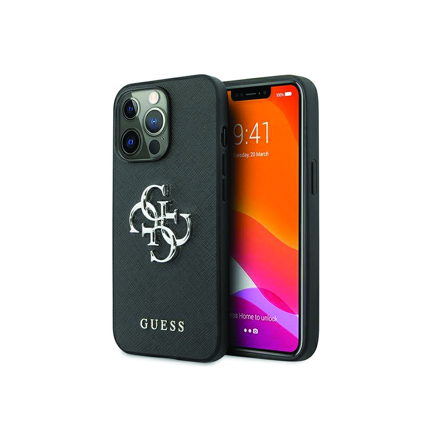 Guess Saffiano 4G Big Silver Logo Black - etui iPhone 13 Pro