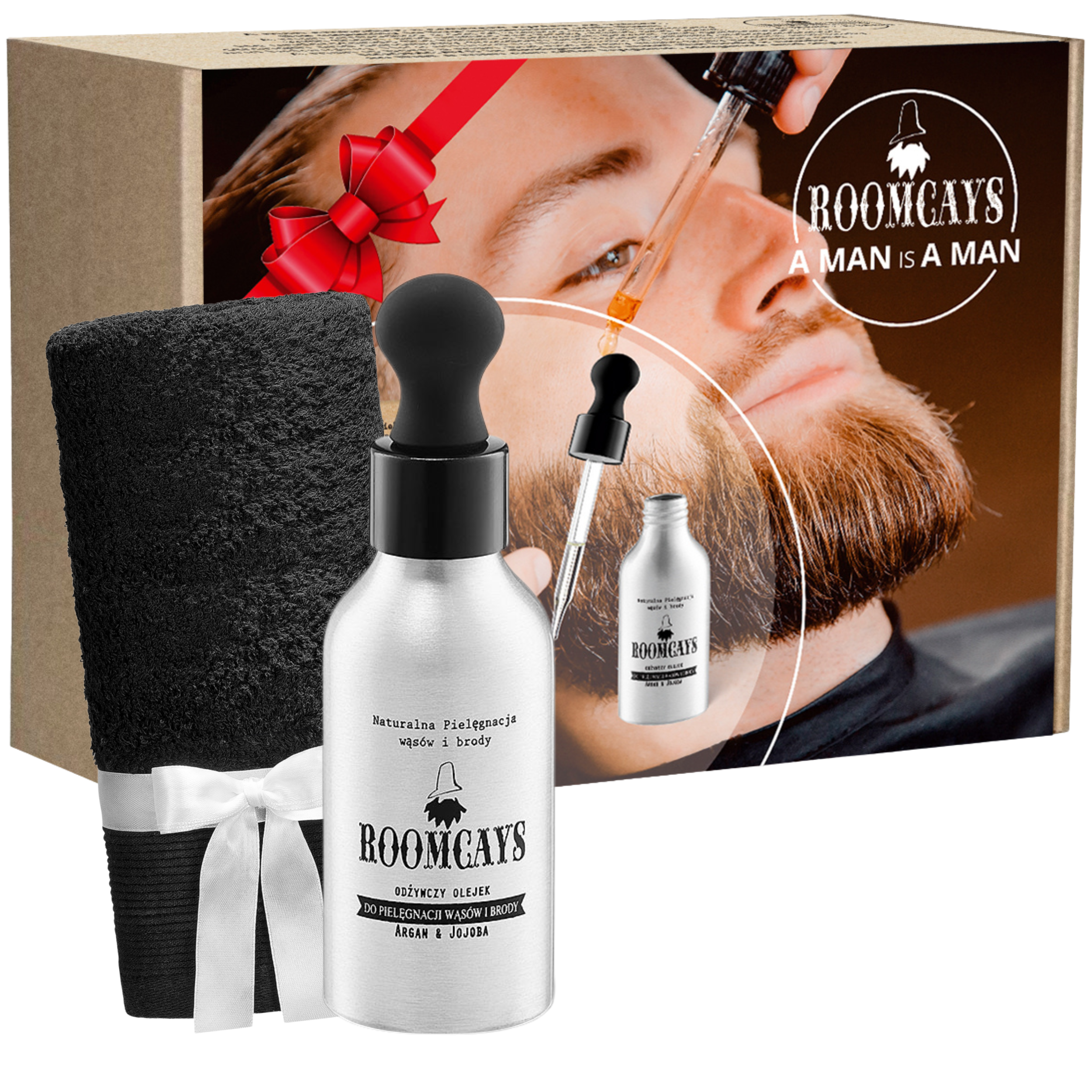 Roomcays zestaw do brody: olejek do brody, 50 ml + ręcznik do twarzy, 1 szt.