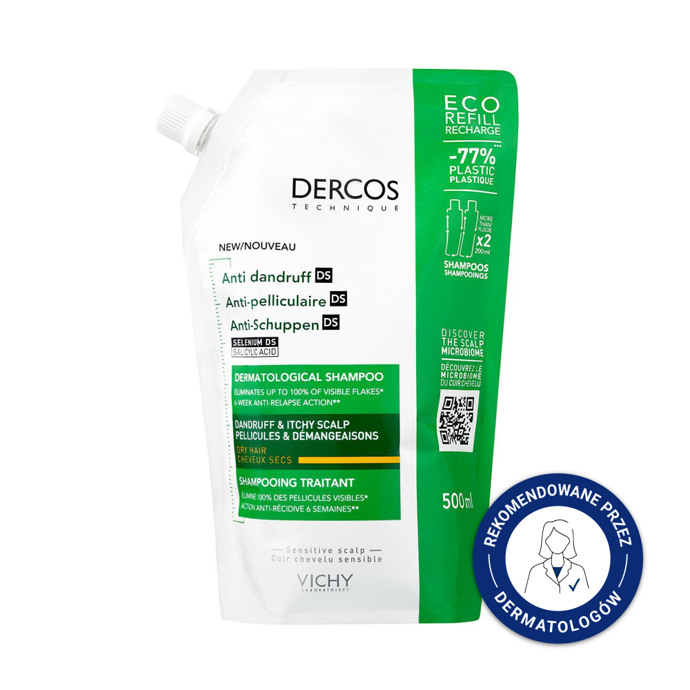 Vichy Dercos DS. zapas szamponu do włosów suchych z łupieżem, 500 ml