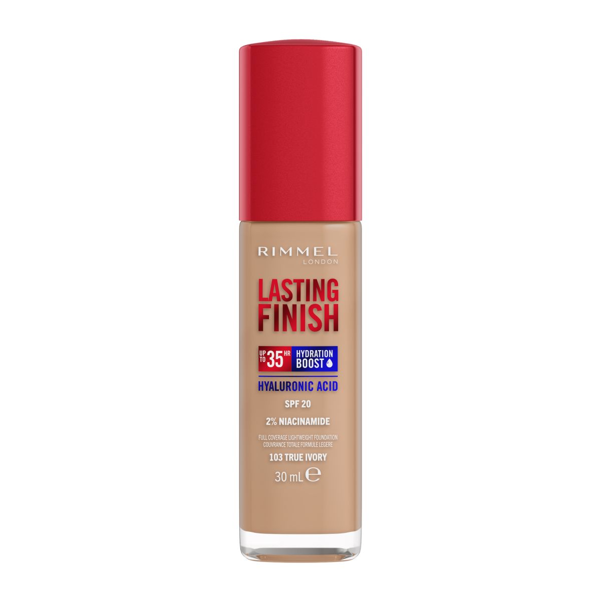 Rimmel Lasting Finish 35H silnie nawilżający i długotrwale kryjący podkład do twarzy z SPF20 nr 103 True Ivory, 30 ml
