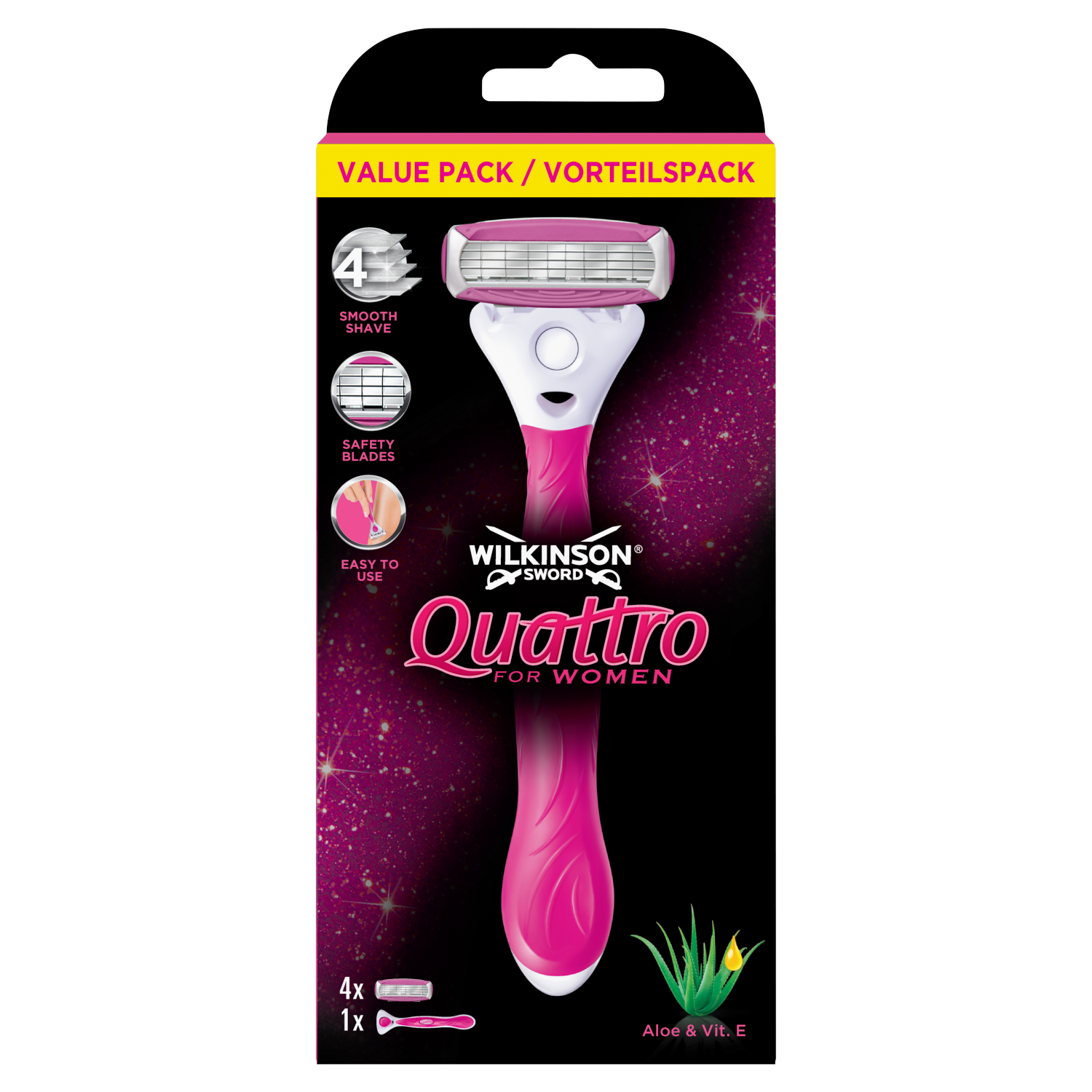 Wilkinson Sword Quattro For Women maszynka do golenia, 1 szt. + wkłady, 4 szt./1 opak.