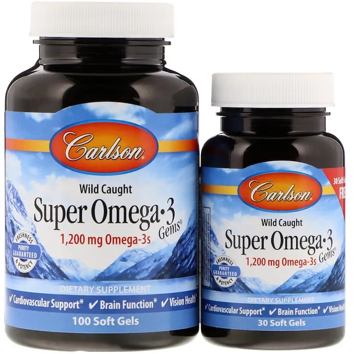 Carlson Labs Super Omega-3 1200mg, Wild Caught zestaw: suplement diety, 100 kaps./1 opak. + suplement diety, 30 kaps./1 opak.