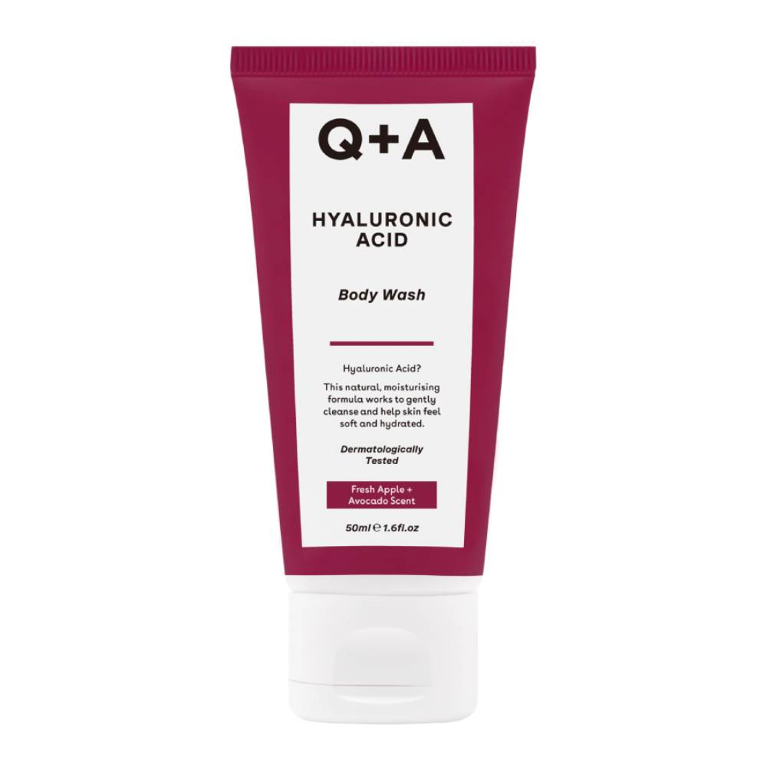 Q+A Hyaluronic Acid nawilżający mini żel do mycia ciała z kwasem hialuronowym, 50 ml