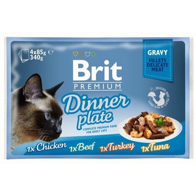 Karma dla kota BRIT Premium Cat Gravy Fillet Dinner Plate Mix Smaków 4 x 85 g