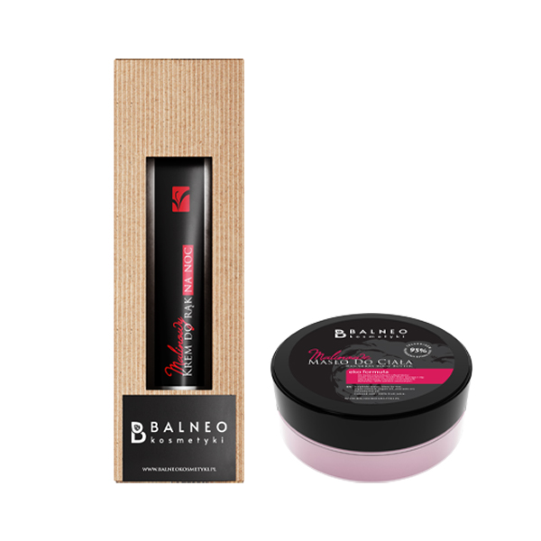 Balneokosmetyki zestaw: malinowy krem do rąk na noc, 70 ml + malinowe masełko do ciała, 50 ml