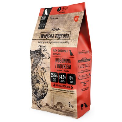 Karma dla psa WIEJSKA ZAGRODA Wołowina z indykiem S 2 kg