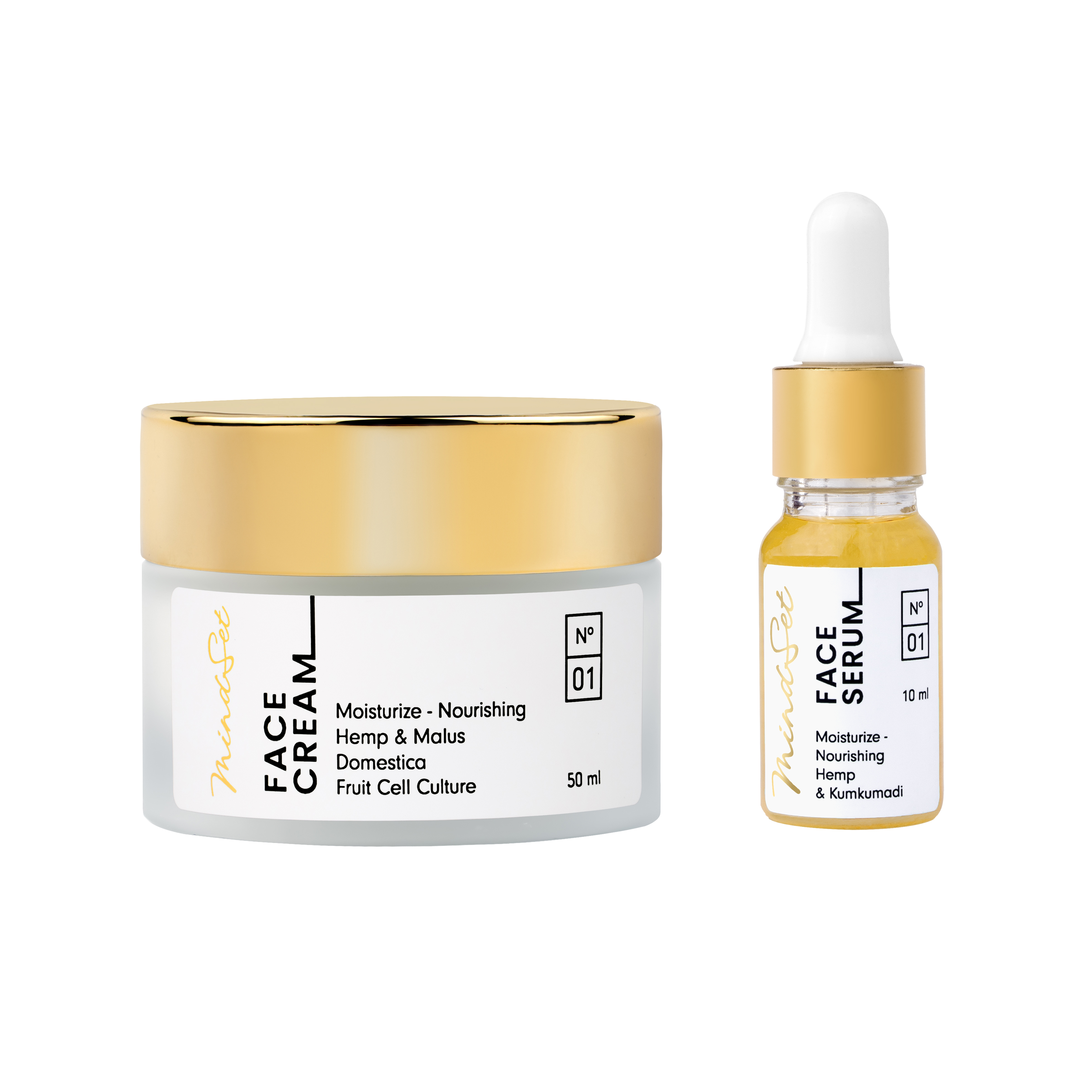 MindSet Cosmetics zestaw: ultra odżywcze serum do twarzy No.01, 10ml + hialuronowy krem odżywczy do twarzy No.01, 50ml