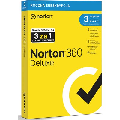 Antywirus NORTON 360 Deluxe 25GB 3 URZĄDZENIA 1 ROK Kod aktywacyjny