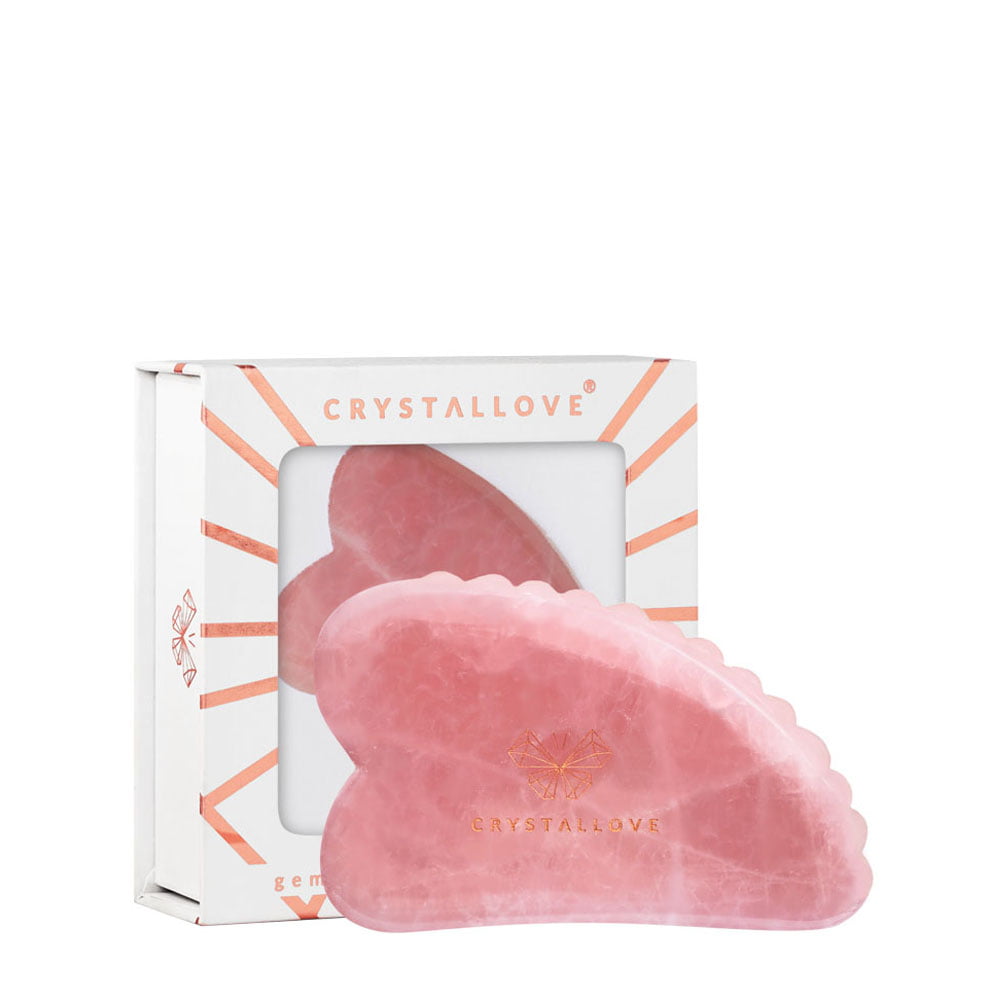 Crystallove Crystal Collection płytka 3D do masażu twarzy gua sha z kwarcu różowego, 1 szt.