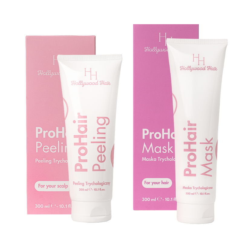 Hollywood Hair ProHair zestaw trychologiczny Reset & Repair: peeling z solą morską, 300 ml + maska z keratyną oraz aminokwasami, 300 ml