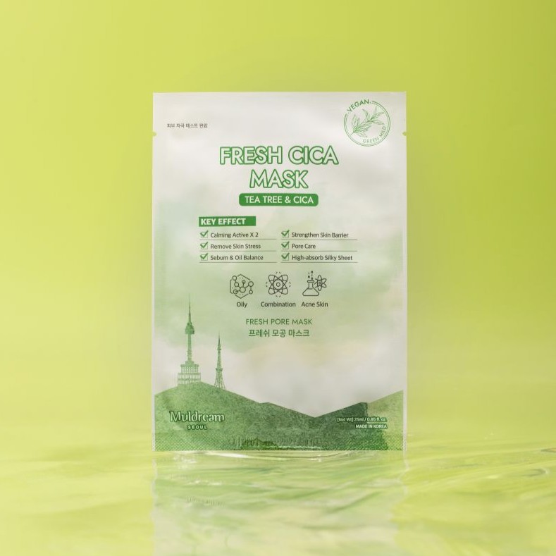 Muldream Vegan Green Mild kojąca maska w płachcie do twarzy, 25 ml