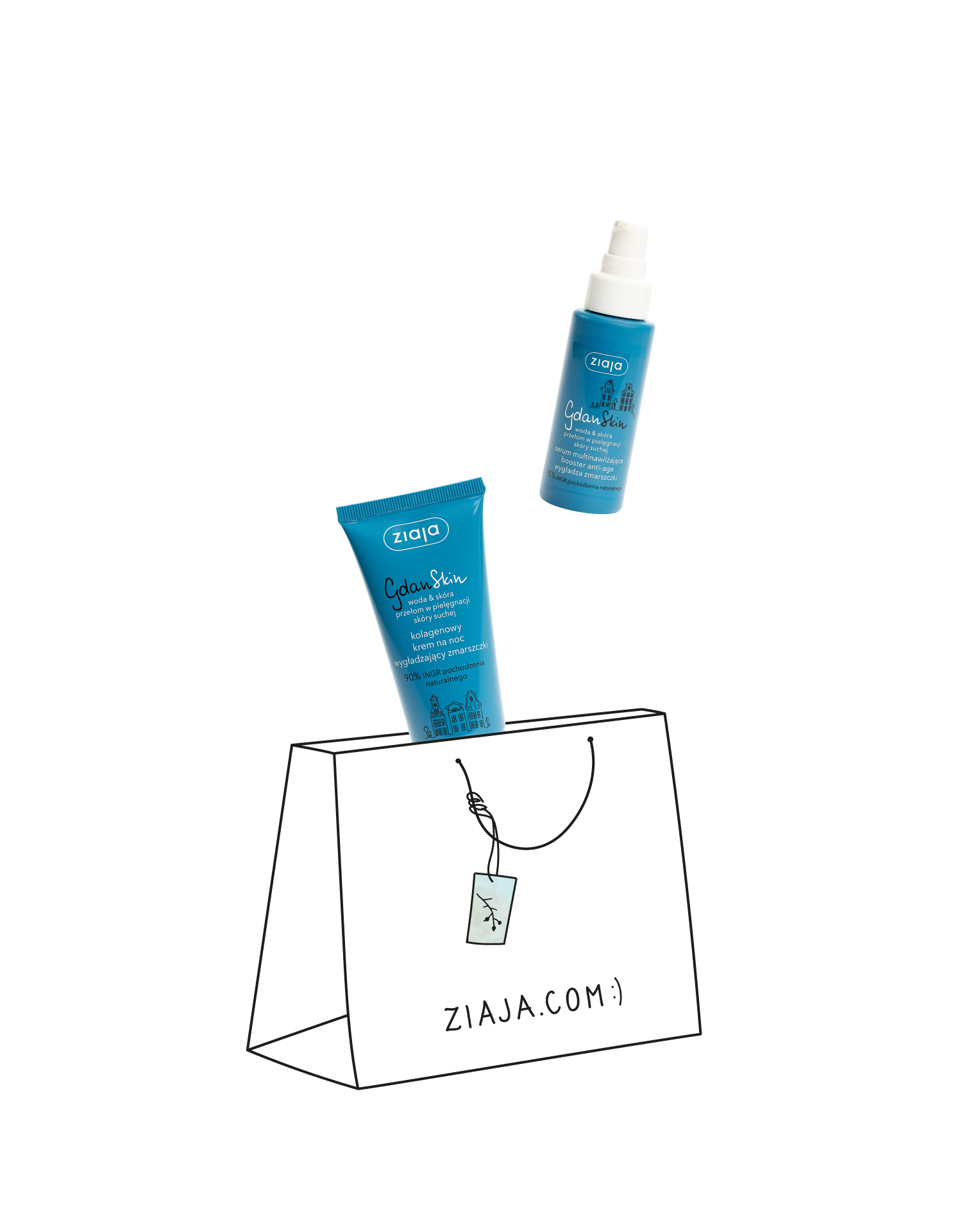 duet gdanskin serum multinawilżające booster anti-age wygładza zmarszczki + gdanskin krem na noc kolagenowy Ziaja
