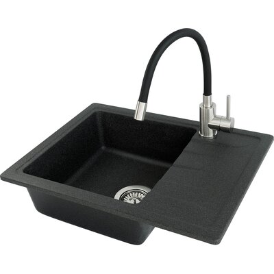 Zlewozmywak jednokomorowy z ociekaczem DEANTE Adel ZLMZ211A Grafitowy 44x58 + bateria stojąca Luno BOC B720