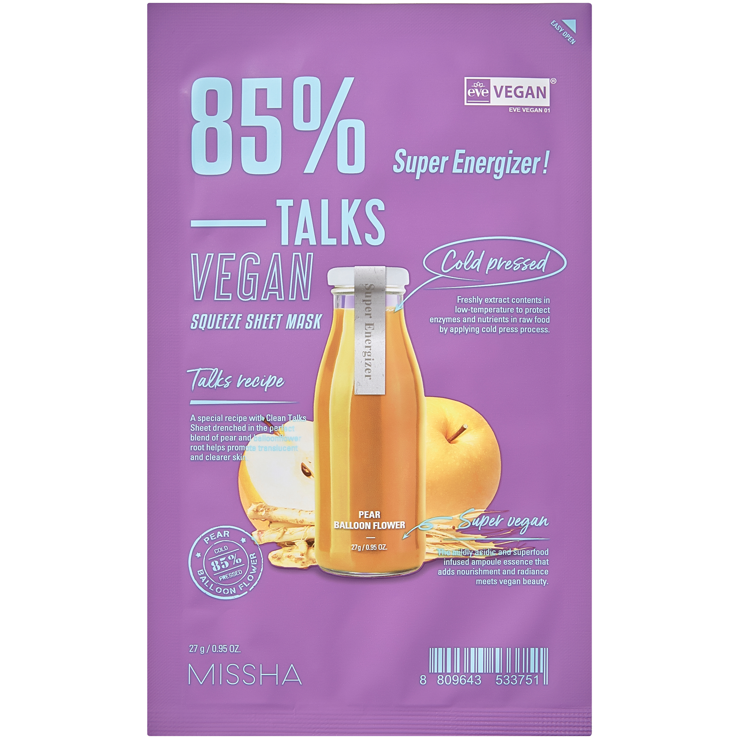 Missha Talks Vegan rozświetlająca maska do twarzy, 27 g