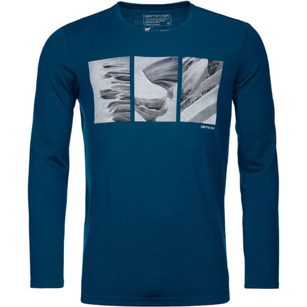 Ortovox - Koszulka męska 185 Merino Shape PIC Long Sleeve petrol blue