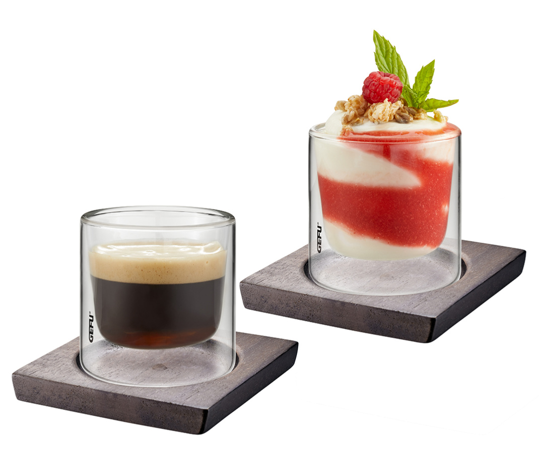 GEFU - Zestaw 2 szklanek z podstawkami MIRA 80 ml