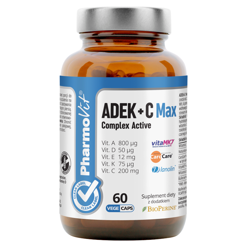Pharmovit Clean Label ADEK + C Max Complex Active, suplement diety, 60 kapsułek