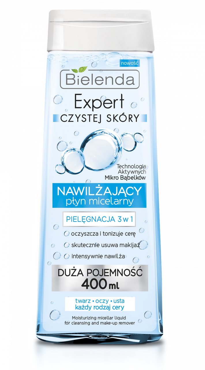 Bielenda Expert Czystej Skóry, płyn micelarny, nawilżający 3 w 1, 400 ml