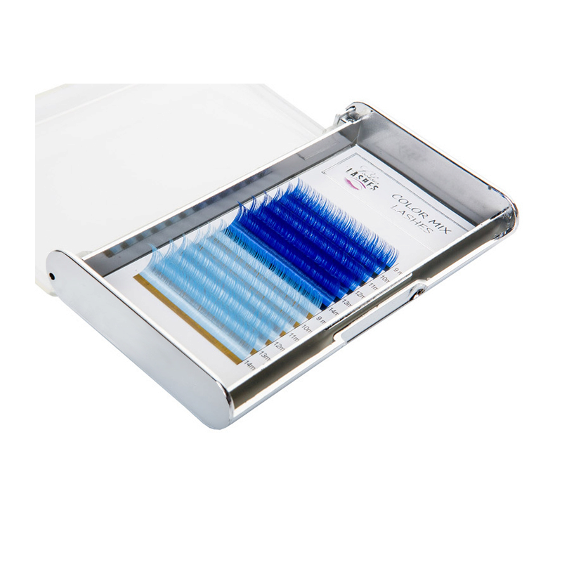 Looksus Lashes Color Mix 0,10 kolorowe rzęsy do przedłużania Blue, skręt D, 1 opak.