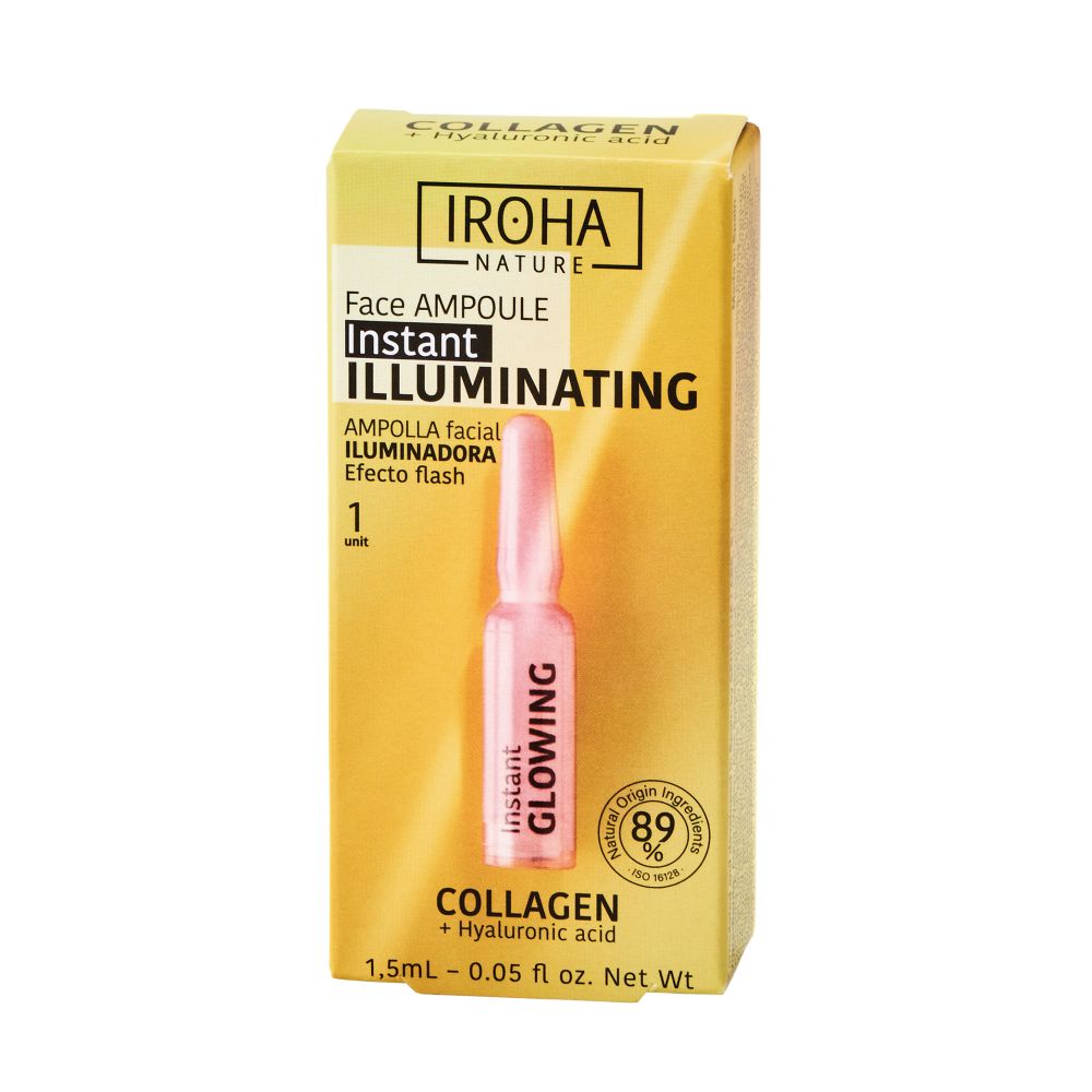 Iroha Nature Instant Illuminating rozświetlająca ampułka do twarzy z kolagenem i kwasem hialuronowym, 1,5 ml