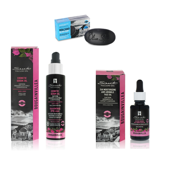 Santo Volcano Spa Bougainvillea zestaw kosmetyków do ciała i twarzy: olej-serum do ciała i włosów, 100 ml + nawilżający eliksir-serum do twarzy, 30...
