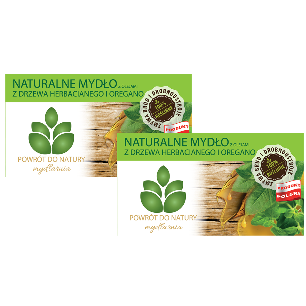 Powrót do natury 100 % roślinne naturalne mydło z olejami z drzewa herbacianego i oregano, 2 szt.