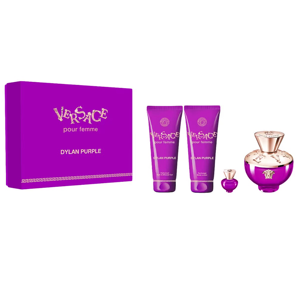 Versace Dylan Purple Pour Femme zestaw: woda perfumowana damska, 100 ml + balsam do ciała, 100 ml + żel pod prysznic, 100 ml + miniatura wody perfu...