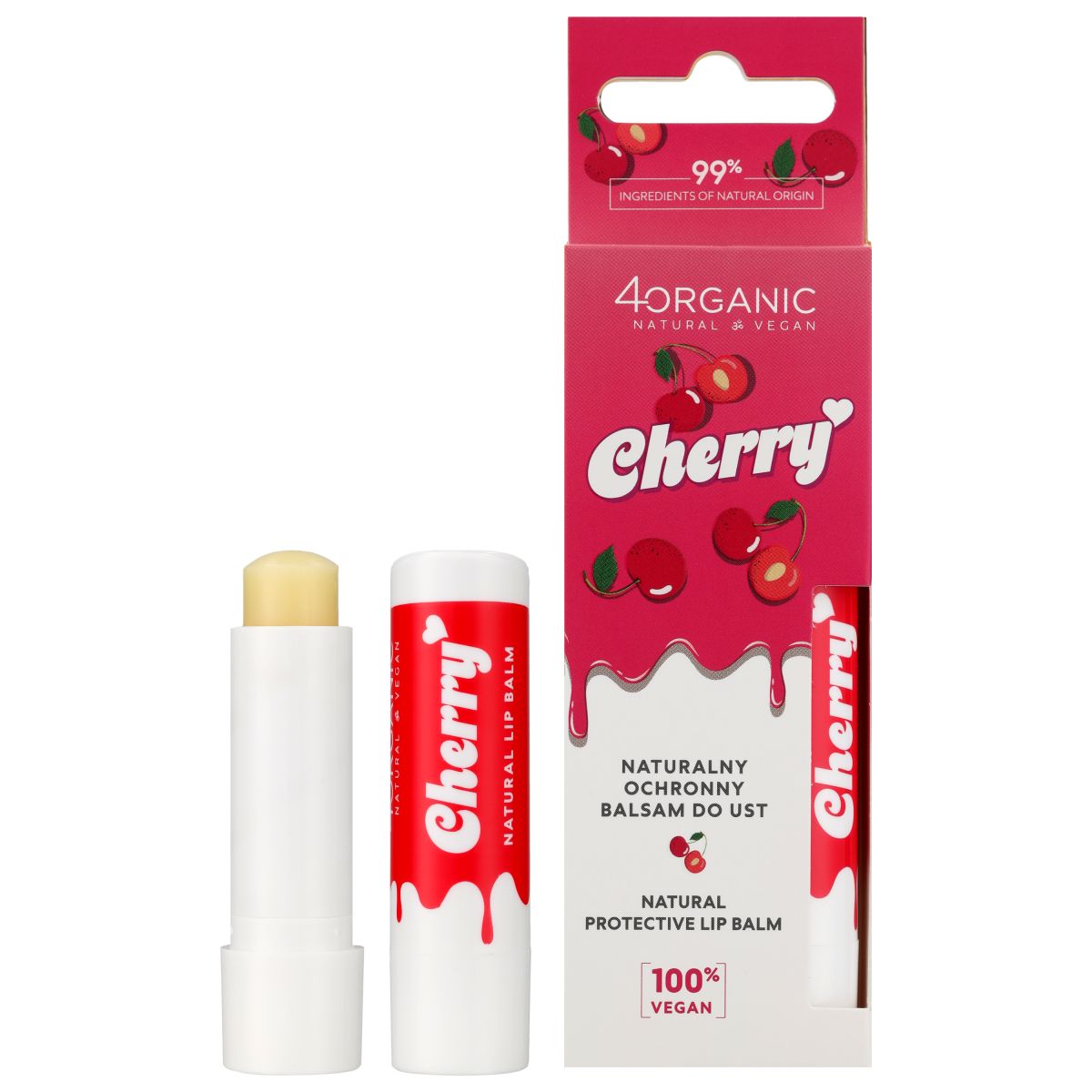 4Organic Cherry naturalny ochronny balsam do ust Cherry, 5 g