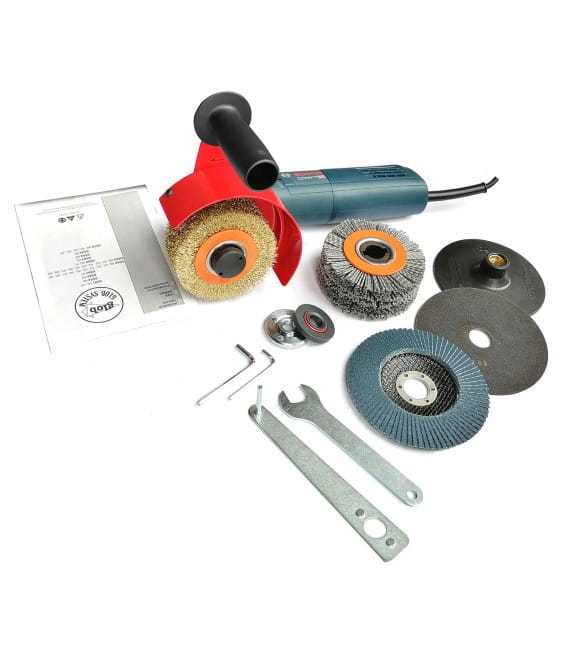 Zestaw GS05-14 do postarzania drewna ze szlifierką BOSCH GWS 9-125-S i akcesoriami GLOB
